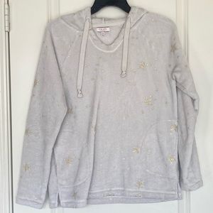 White fluffy with gold stars sweater